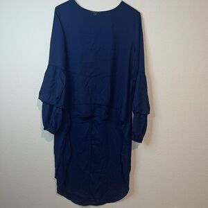 Prettygarden High Low Tunic Puff Layered Sleeves Navy Large artsy high low
